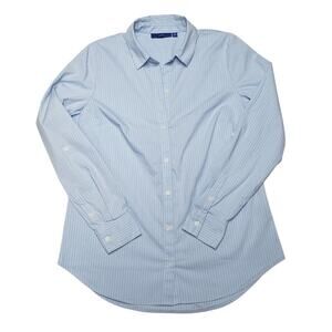 Apt. 9 Light Blue & White Pinstripe Blouse XS Roll-Tab Sleeves Cotton Blend